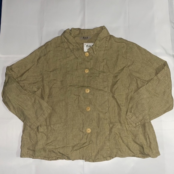 Flax Tops - NWT Flax 100% Linen Comfy Button Down Low Pockets Shirt